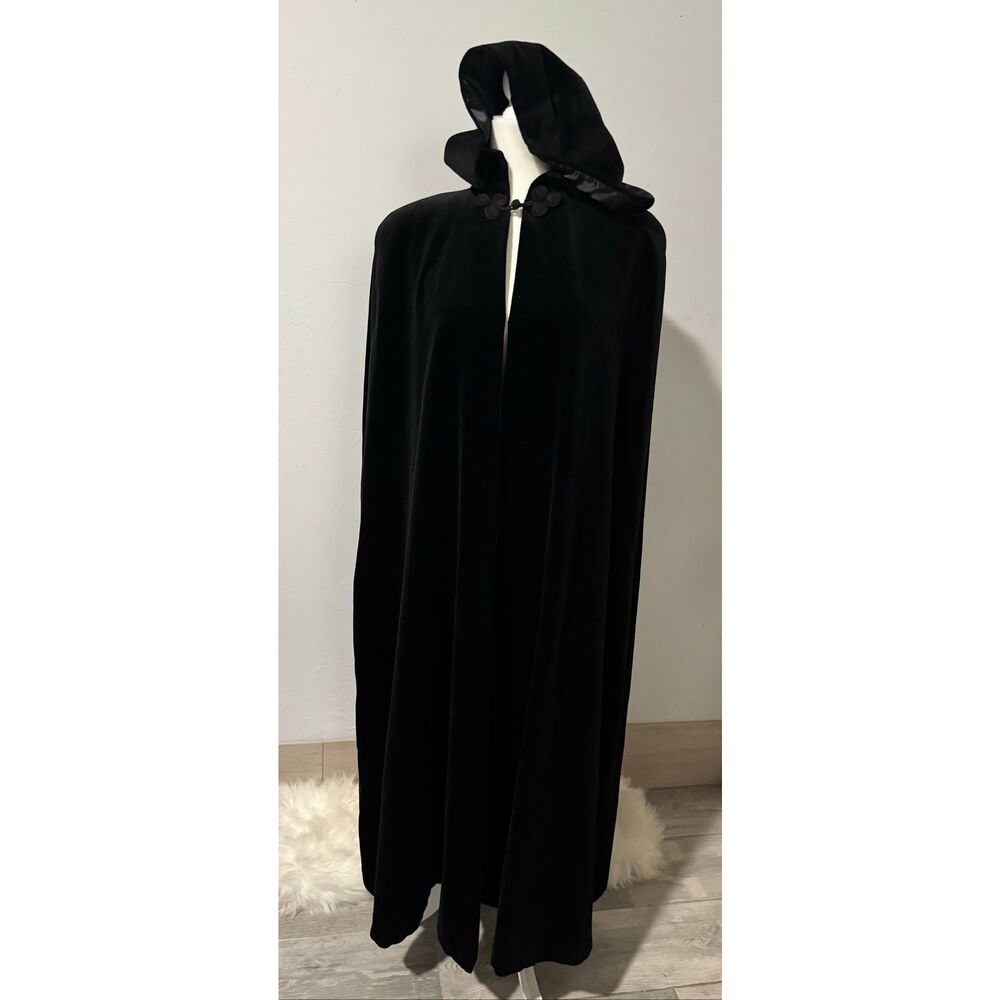 JS Collection black long velvet cape hooded cloak